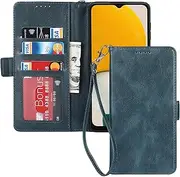 [Cavor] PU Leather Wallet for Samsung Galaxy A13 5G Case Flip Folio Cover with Kickstand Card Slots Holder Wrist Strap Lanyard Magnetic Closure RFID Blocking Shockproof Protective Phone Case-Navy Blue