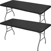 Mixweer 2 Pieces Spandex Tablecloth Stretch Tablecloth Elastic Fitted Picnic Table Cover Washable Folding Table Cover Rectangle Polyester Tablecloth for Picnic Party (Black,72 x 30inch)