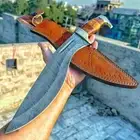 10 Inches Damascus Kukri Knife /Handmade Bowie Knife with Leather Sheath,