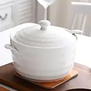 Ceramic Soup Tureen with Lid, White Design, for Home & Restaurants, 2200 ml