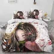 o671 Dem-on- Kill-er Ne-Zuko An-ime Girl Duvet Cover- Set, 100% -Microf-iber Bedding- Sets, 3 Pieces- Ultra S-oft Skin-Friendly -Comforter -Cover Se-t