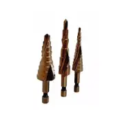Cobalt Step Drill Bit Set, 1/4" Hex 13-9-6 Hole Spiral Fulte Drill Design