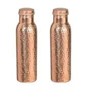 Copper Water Bottle Hammered Water Vacuum Flask Health Benefits 1 litre Set Of 2