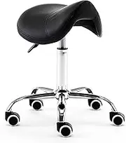 Saddle Ergonomic Stool, Adjustable Rolling Chair with Wheels, PU Leather for Dental, Tattoo, Beauty, Lash, Massage Use