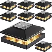 JOFIOS Solar Post Cap Lights Outdoor 8pack, Black Waterproof Solar Powered Deck Fence Post Lights Fit 4x4 Wood/Vinyl Posts, Bright Warm White Solar Post Lights Decorate Deck, Patio, Porch, Fence