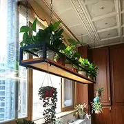 Flower Pot Stand - Ceiling Floating Decorations Hanging Basket，with Iron Chain Article + Wooden Shelves Kitchen Storage Shelving Pot Pan Rack Wine Holder for Bar Balcony(Size:120cm)