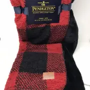 Pendleton 50” X 70” Plaid Reversible Sherpa Fleece Throw Blanket Red & Black