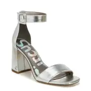Sam Edelman ELIZABETH Flat Sandal Silver Met Block Heel Ankle Strap Buckle NIB