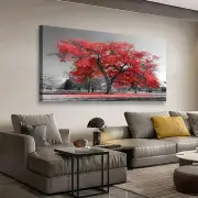Red Tree of Life Wall Art for Living room Office Bedroom Black and White Scen...