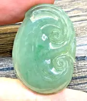 36 Mm Natural Jadeite A Jade Hand Carving Lucky Pendant Burma Untreated / A405