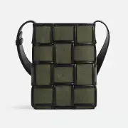 BOTTEGA VENETA Cassette green canvas & black leather trim crossbody mini bag NWT