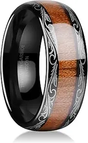 [Fyrddyn] FYRYYDN 6mm 8mm Tungsten Ring For Men Women Black/Silver With Wood Inlay Wedding Band Ring Comfort Fit 5-14.5 for Christmas Valentine's Day