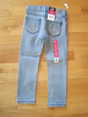 Girl BLING METAL STUDDED PEACE SIGN LIGHT BLUE DENIM SKINNY JEANS PANTS NWT 4