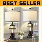 25-Inch Modern USB Bedside Lamps Set of 2 - Dimmable Touch Control Night Lights