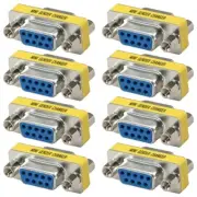 8 Pcs DB9 9-Pin D-SUB Serial Female to Female Mini Gender Changer Coupler Gold