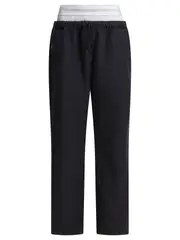 [Alexander Wang] Alexander Wang-Wide Leg Sweatpant W/ Logo Elastic Exposed Brief Trousers Nero-Donna M