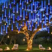 Solar Powered Icicle Snowfall Christmas Lights 50cm 10-Tube Raindrop Lights for Outdoor Decoration (Blue)