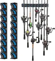 [PLUSINNO] Vertical Fishing Rod Holder, Wall Mounted Fishing Rod Rack, Fishing Pole Holder Holds Up to 9 Rods or Combos, Fishing Rod Holders for Garage, Fits Most Rods of Diameter 3-19mm