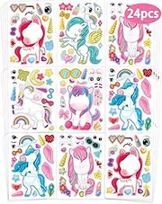 24 Pcs Make Your Own Unicorn Sticker Sheet, Unicorn Party Favors Face Stickers for Kids Girls Toddlers Crafts Activities Bags Birthday Party Favors Valentines Day Gifts for Kids Classroom