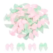50Pcs Mini Ribbon Bows 1" Mini Fabric Satin Ribbon Flower Bows Pink & Green