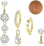 [LOLIAS] Gold Belly Button Ring - 14G Surgical Stainless Steel Belly Rings Hypoallergenic Clicker Belly Button Piercings for Women CZ Dangle Belly Button Rings Navel Piercing Pack Silver/Gold