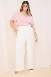 Beige High Rise Wide Leg Tailored Pants