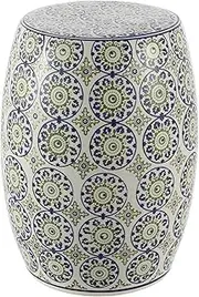 JONATHAN Y TBL1025A Lula 17.25" Suzani Ceramic Garden Stool, Blue/Green, Classic, Coastal, Bohemian, Traditional, Transitional, Mediterranean, Cottage for Living Room, Garden, Outdoor, Home