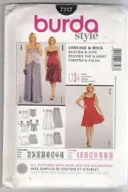 Burda Sewing Patterns 7317, Bustier Top and Skirt, Size 6 - 20, Uncut