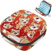 Period Bag,Sanitary Napkin Storage Bag,Floral Happy Tiger,Tampon Holder for Purse