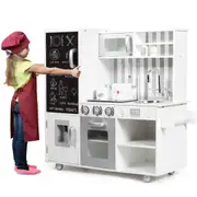 Babyjoy Kids Wooden Kitchen Play Set Realistic Cooking Toy Pretend Cookware Gift