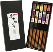 Reusable Bamboo Chopsticks Gift Set - 5 Pairs Reusable Natural Kids Japanese Eas