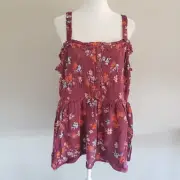New TORRID Babydoll Top Smocked Cami Floral Gauze Crinkle Maroon Plus Size 3 3X