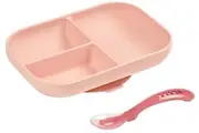 Beaba: Silicone Suction Divided Plate & Spoon - Pink