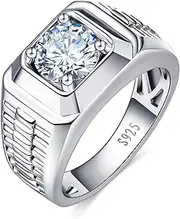 [LOIPURI] 2CT Moissanite Ring Mens Wedding Band, 14K Gold Plated 925 Sterling Silver Wedding Ring for Men Round Cut D Color VVS1 Clarity, Inner Ring Hollow Out Engagement Rings Size 8-12 8-12