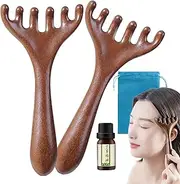 Scalp Massager Comb | 2X Scalp Massage Tools - 6-Claw Wooden Relax Tool, Ergonomic Portable Head Brush for Women Men Body Face Spa Home