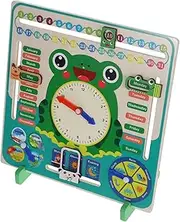 CORHAD Frog Shape Learning Clock and Calendar for Children Wooden Educational Toys for Boys and Girls and Date Cognition Toy