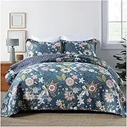 Cotton Quilt Set Queen Size 3-Piece European Floral Pattern Lightweight Bedspread Coverlet Set with Shams Reversible Bedding Set for All Seasons (Color : I, Size : 250x230cm-50x70cm x2)