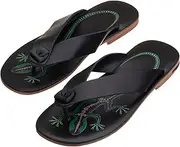 [Piboo's] Handmade Vegetable Tanned Leather Sandals/Flip Flops Green Lizard
