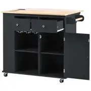 WarmieHomy Kitchen Cart 33.7" w/ Power Outlet Open Storage Wine Rack Home Black