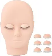 Lash Mannequin Head, Eyelash Extension Mannequin Head, Soft Touch Rubber Doll Head, with 3 Pair of Replacement Eyelids for Lash Extensions, Eyelash Mannequin Head (Pink)