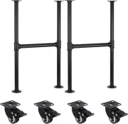32 Inch Metal Table Legs with Casters, Black Painted Industrial Pipe Counter Bar