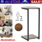 C-Shaped Wood End Table Sofa Side Table with Metal Frame Brown