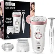 Braun Epilator Silk-épil 9 9-890 Facial Hair Removal for Women, Bikini Trimmer, Womens Shaver Wet & Dry, Cordless and 7 extras