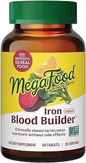 MegaFood Blood Builder Minis - Iron Supplement Shown to Increase Iron Levels Without Side effecrs - Energy Support with Iron, Vitamin B12, and Folic Acid - Vegan - 60 Tabs (30 Servings)