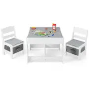 Babyjoy 3 in 1 Kids Table & Chair Set Toddler Painting Activity Table w/Reversible Tabletop & Storage Drawers Children Furniture Set Grey