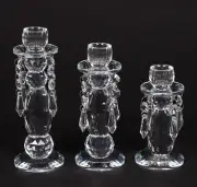 Crystal Candle Holders with 4 Crystal Hangers 2.75"Dia 6"-7"-8"Tall 2 sets of 3