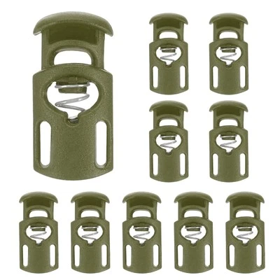 10pcs Spring Cord Locks Plastic Toggle Stopper Cord Stops Fastener, Olive