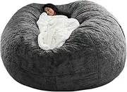 UYSOFRCV Bean Bag Chair Cover Only (No Filler), Extra Large PV Velvet Lazy Lounger Sofas Cover Comfortable Couch Covers Giant Recliner for Adults and Kids,Gray,D86*56CM