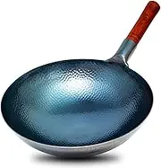 Handmade Iron Pot 32CM Traditional Iron Wok Wooden Handle Non-Stick Wok Gas Cooker Pan Cookware