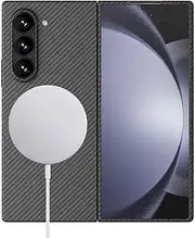 [Sisyphy] Aramid Fiber Case for Samsung Galaxy Z Fold 6 5G Compatible with MagSafe, Black 600D with Carbon Fiber Texture, Super Slim Protective Cover Skin, Soft Touch Sturdy Durable Snap-on Back Cover